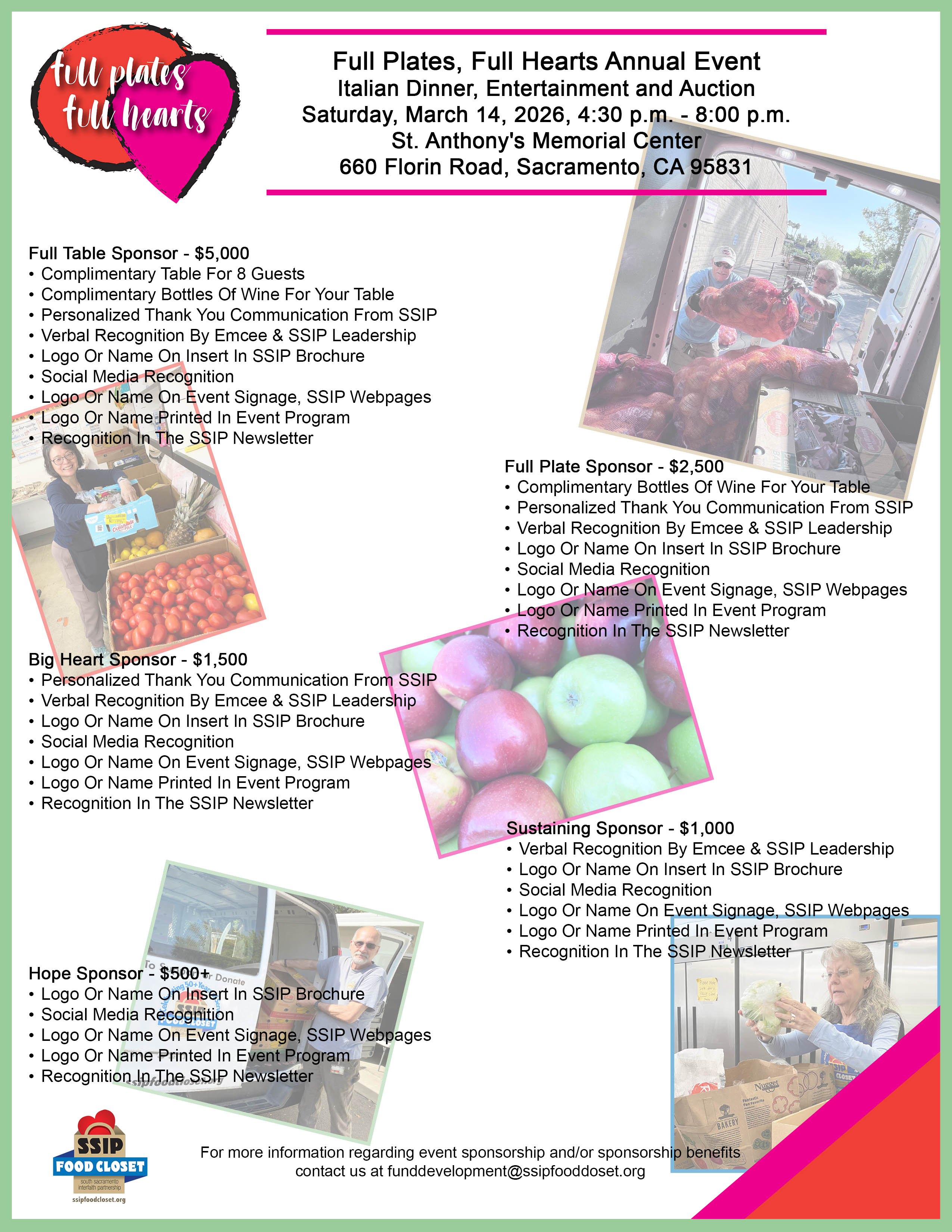 SSIP 2026 Full Plates, Full Hearts Sponsorship Levels